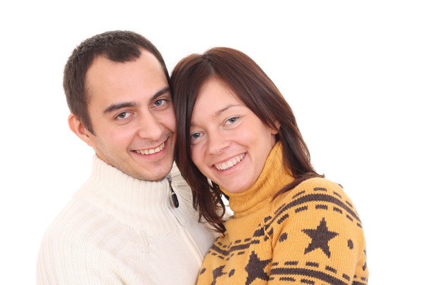 жінка і чоловік щасливі разом ізольовані на білому
 - Фото, зображення