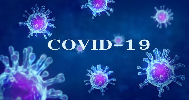Iscrizione COVID-19 su sfondo blu. L'Organizzazione Mondiale della Sanità ha introdotto un nuovo nome ufficiale per la malattia di Coronavirus chiamato COVID-19. Illustrazione 3d - Foto, immagini