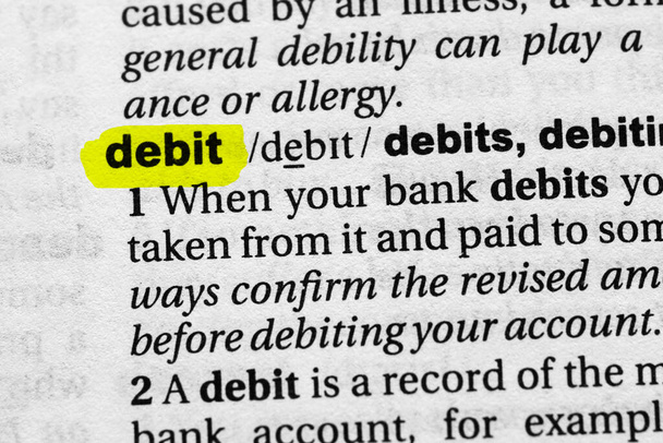 Выделенная концепция и значение слова debit - Фото, изображение