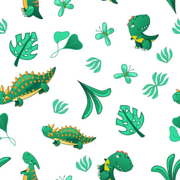 Seamless cute dinosaur pattern - Вектор,изображение