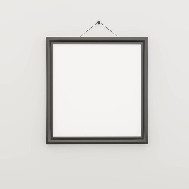 üres üres fekete képkeret lóg egy fehér falon 3d render illusztráció - Fotó, kép