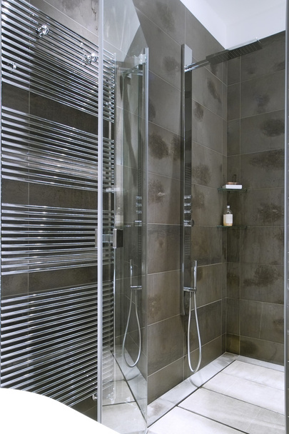 Shower with a glass door in modern bathroom - Zdjęcie, obraz