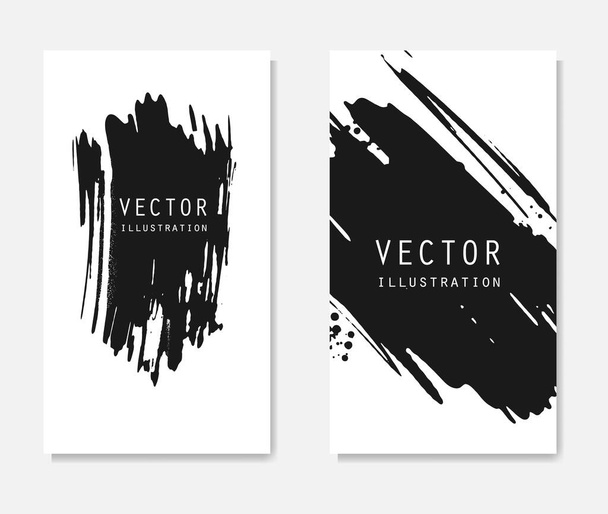 Abstract ink brush banners set with grunge effect. Japanese style. Vector illustration - Vetor, Imagem
