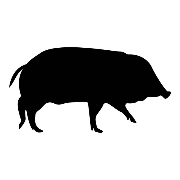 Silhouette wild boar hog wart swine suidae sus tusker scrofa black color vector illustration flat style simple image - Vector, imagen