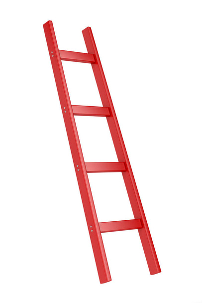 Escalera roja de madera aislada sobre fondo blanco - Foto, Imagen