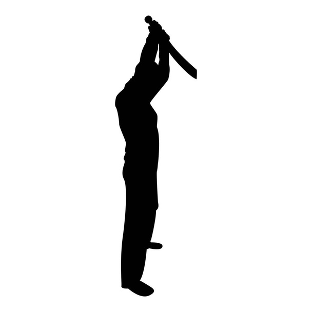 Silhouette man with sword machete from above cold weapons in hand military man soldier serviceman in various positions hunter with knife fight poses strong defender warrior concept weaponry standing black color vector illustration flat style simple i - Vektor, kép