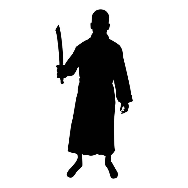 Silhouette man with sword machete cold weapons in hand military man soldier serviceman in various positions hunter with knife fight poses strong defender warrior concept weaponry standing black color vector illustration flat style simple image - Vektor, obrázek