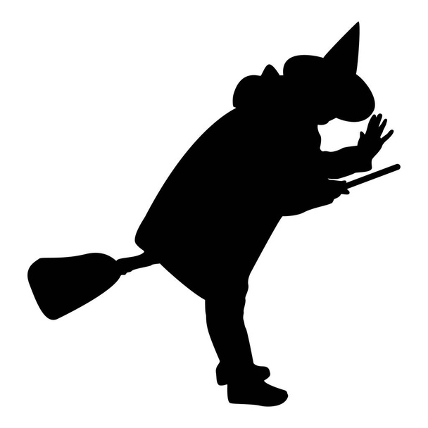 Silhouette fairy wizard witch flying on broom subject for halloween concept black color vector illustration flat style simple image - Vector, Imagen
