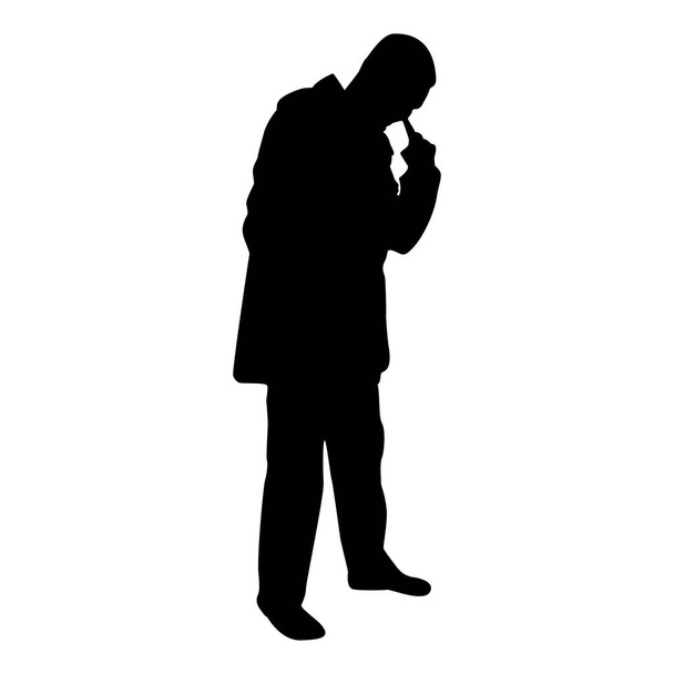 Silhouette man poking in nose use finger male cleans nasal passages black color vector illustration flat style simple image - Vector, imagen