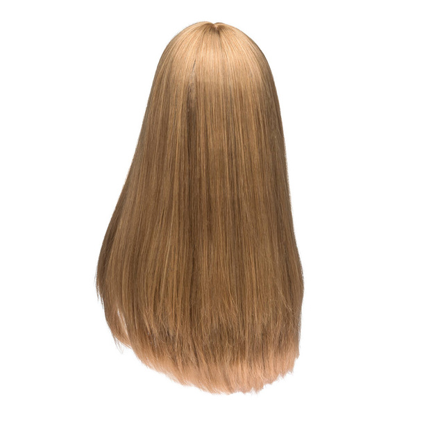 Человеческий парик для волос на манекене. Вид сзади. Блондинка. Прямые волосы - Фото, изображение