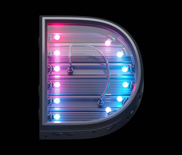Ультрафіолетовий лампа футуристичний шрифт. Літера D
.  - Фото, зображення