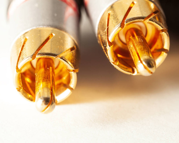 beautiful gold interconnect RCA wires close up - Photo, image