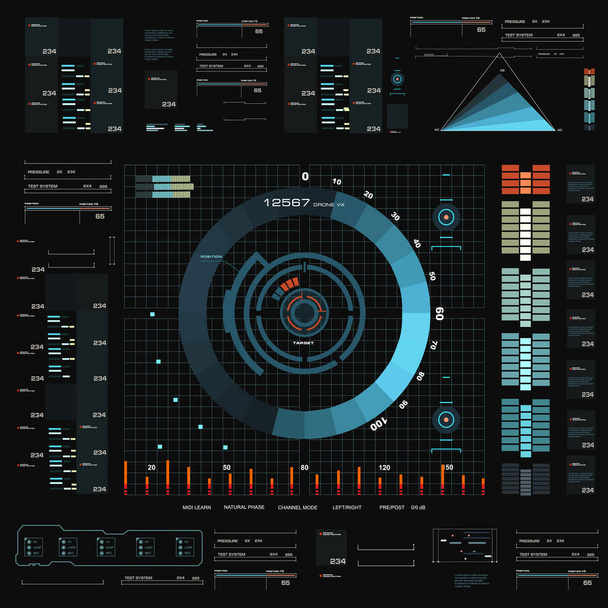 Interfaz de usuario táctil gráfica virtual azul futurista - Vector, Imagen