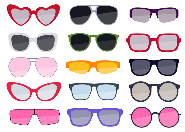 Collection of colorful sunglasses. Trendy eyeglasses set. Summer vacation accessory. Vector design - Vector, Image