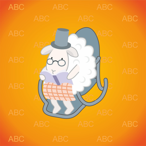sheep sitting in a rocking chair and reading a book - Vector, Image