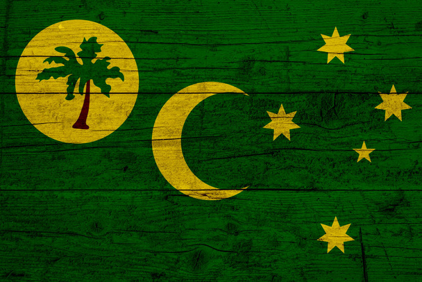 Kookossaarten lippu. Kookossaarten lipun puinen rakenne. - Valokuva, kuva