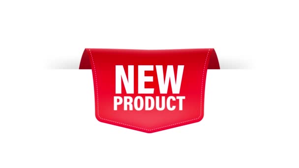 Nieuw product. Realistische badge in rode kleur. Productreclame. Web design. Bewegingsgrafiek. - Video