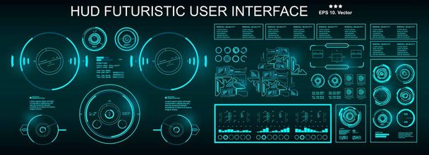 HUD未来的なユーザーインターフェイス、ダッシュボードの表示仮想現実技術画面 - ベクター画像