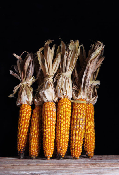 Kukoricacsutka szárítása fekete alapon - Fotó, kép