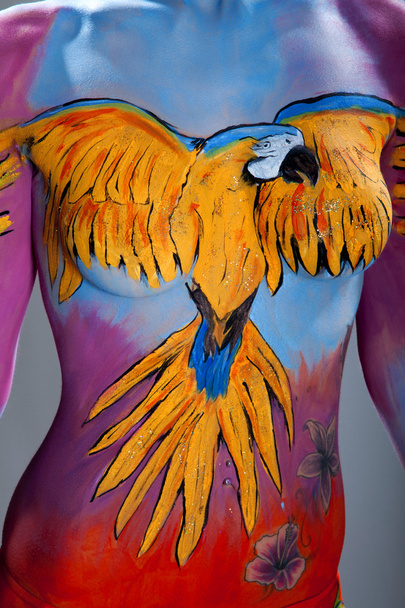Girl with bodypainting, breast nipple censored - Photo, image
