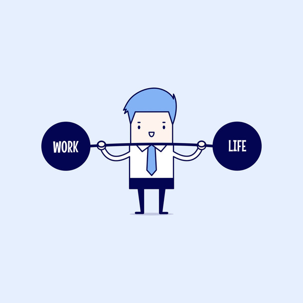 Geschäftsmann, der die Balance zwischen Arbeit und Leben hält. Zeichentrickfigur dünne Linie Stil-Vektor. - Vektor, Bild