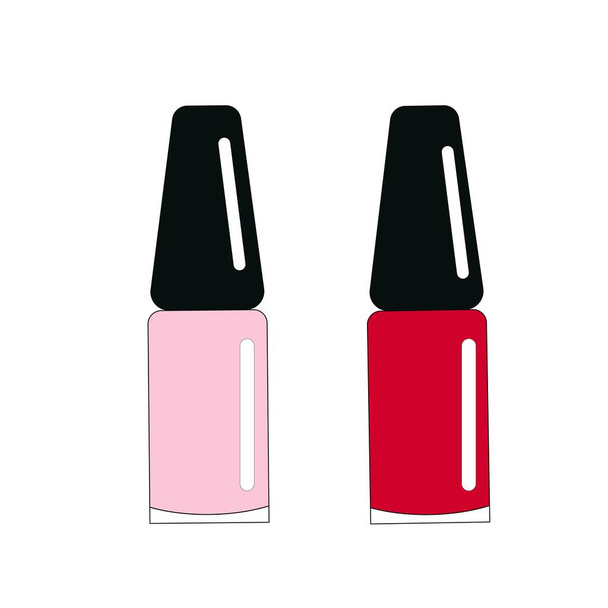 Decorative cosmetics, pink and red bottles with nail polish, vector isolated object on a white background in a flat style. - Vector, Image