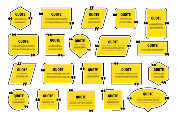 Set of yellow isolated quote frames. Speech bubbles with quotation marks. Blank text box and quotes. Blog post template. Vector illustration. - Vector, Image