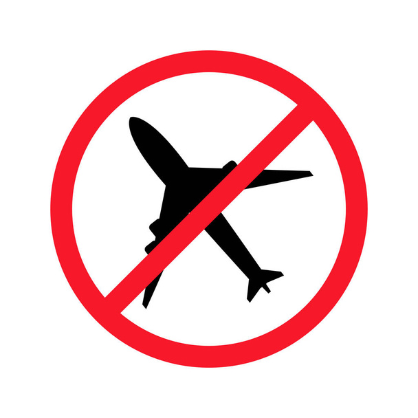 No aircraft vector flat illustration isolated on white background. Plane in crossed out circle. - Vektor, obrázek