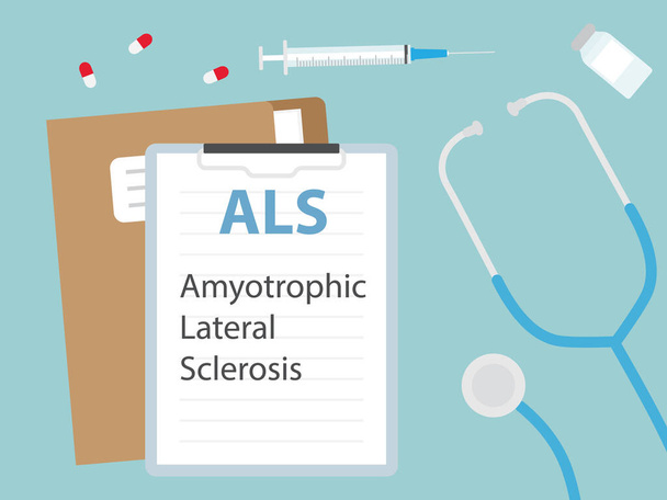 ALS Amyotrofinen lateraaliskleroosi kirjoitettu potilaskortti- vektori kuva - Vektori, kuva