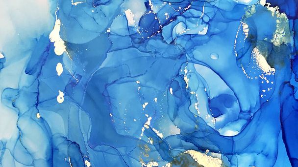 Gold and blue marble ink texture. Abstract art glitter luxury background. - Foto, Imagem