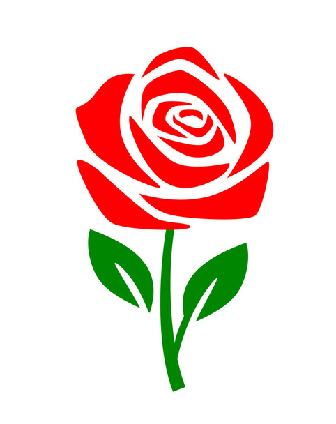 Rose red icon. Flower symbol flower with leafs.  - Vektör, Görsel