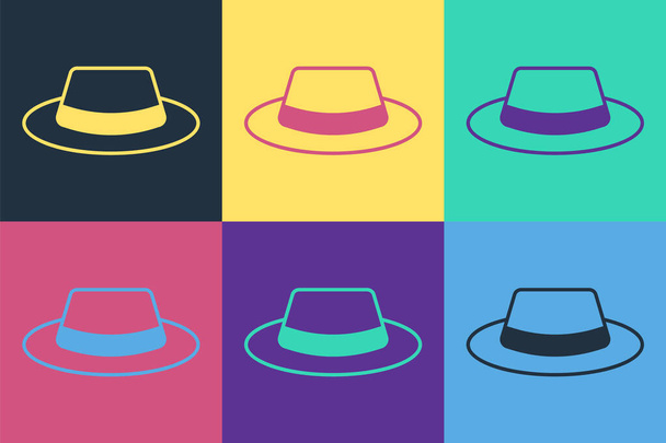 Pop Art Mann Hut mit Schleifensymbol isoliert auf farbigem Hintergrund. Vektor. - Vektor, Bild