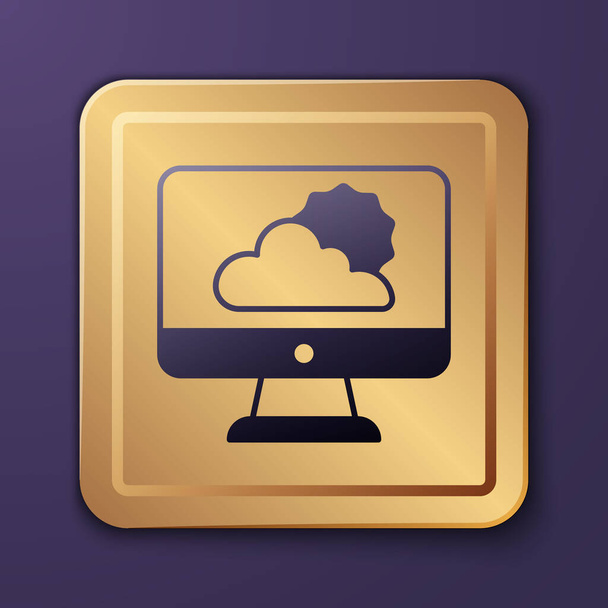 Purple Weather forecast icon isolated on purple background. Gold square button. Vector. - Vector, Image