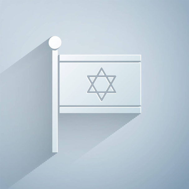 Papírvágás Izrael zászlója ikon elszigetelt szürke alapon. Nemzeti hazafias szimbólum. Papírművészeti stílus. Vektor - Vektor, kép