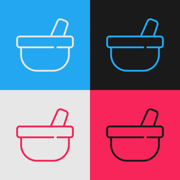 Pop art line Mortar and pestle icon isolated on color background. Vector - Vector, Image