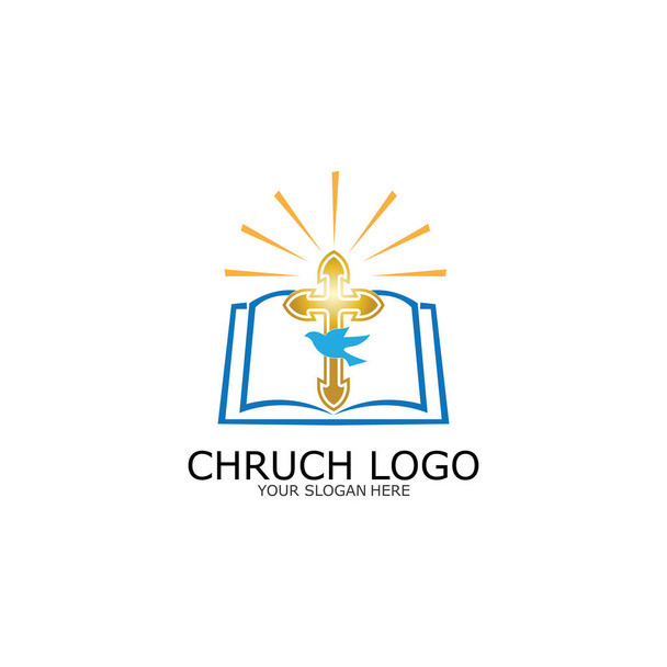 logo church.christian symbol, die bibel und das kreuz des jesus christ-vektors - Vektor, Bild