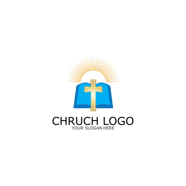 logo church.christian symbol,the bible and the cross of jesus christ-vector - Vector, Image