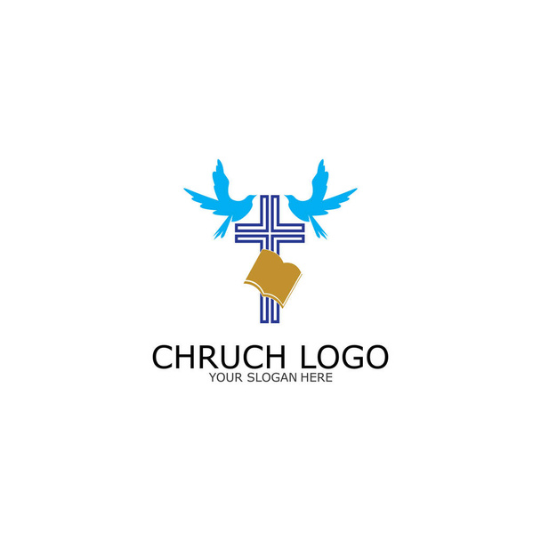 logo church.christian símbolo, la biblia y la cruz de Jesucristo vector - Vector, Imagen