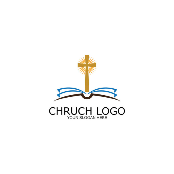 logo church.christian símbolo, a Bíblia ea cruz de Jesus Cristo-vetor - Vetor, Imagem