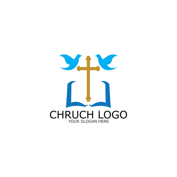 logo kostel.křesťanský symbol, bible a kříž Ježíše Krista-vektoru - Vektor, obrázek