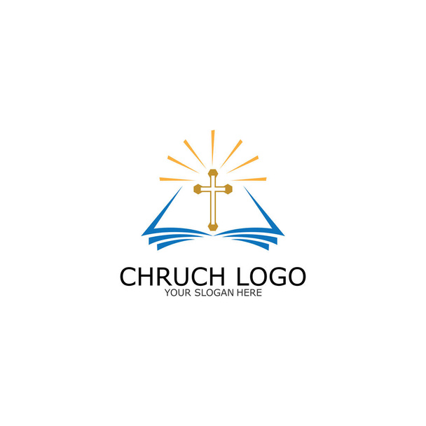 logo church.christian símbolo, la biblia y la cruz de Jesucristo vector - Vector, Imagen