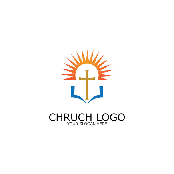 Logo kilisesi. Hıristiyan sembolü, İncil ve İsa Mesih vektörünün haçı. - Vektör, Görsel