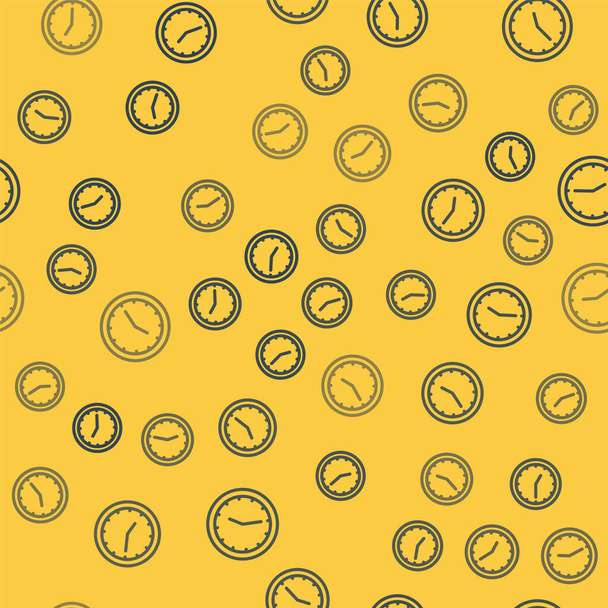 Blauwe lijn Klok pictogram geïsoleerd naadloos patroon op gele achtergrond. Tijdsymbool. Vector - Vector, afbeelding