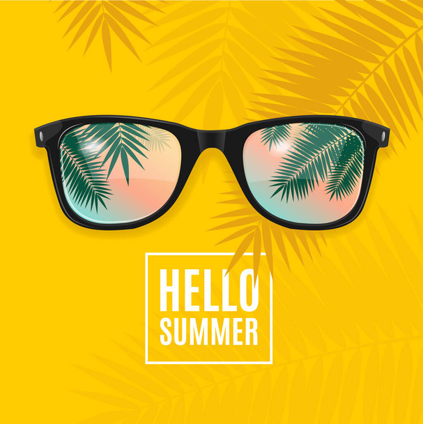 Hello Summer Concept Card Background with Sunglass. Vector - Wektor, obraz