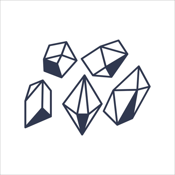 Set von niedlichen geometrischen Kristallen isoliert auf weißem Hintergrund. Edelsteine, Diamanten, Boho-Steine. Vektorillustration - Vektor, Bild