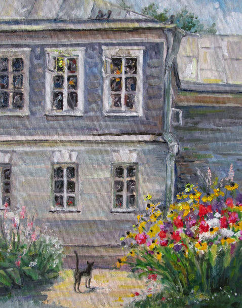 Moskova 'da eski bir ev, tuvalde yağlı boya boya. - Fotoğraf, Görsel