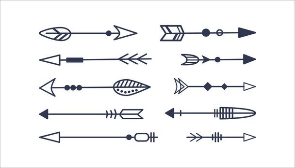 Set of decorative arrows isolated on a white background. Traditional symbol of Native American Indians. Boho design. Vector illustration - Vector, Image