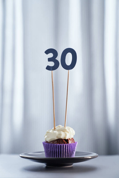 Anniversary gift card concept: cupcake with number 30 thirty - Photo, Image
