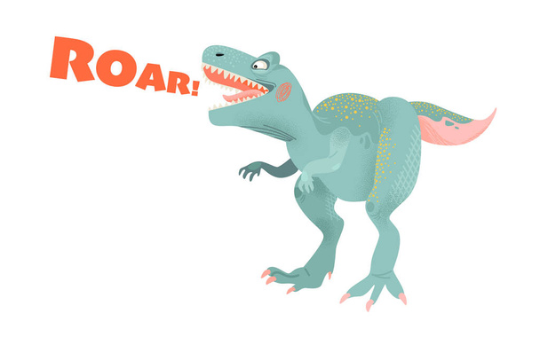 Divertido dinosaurio de dibujos animados. Tiranosaurio aislado sobre fondo blanco - Vector, imagen