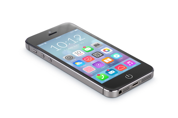 smartphone móvel preto com ícones de aplicativos encontra-se na surfa
 - Foto, Imagem
